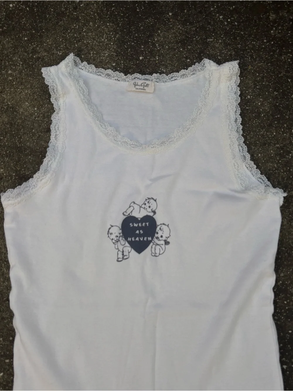 White Lace-Trim Tank Top with Heart Graphic - Sweet as Heaven - Picture 2 of 3